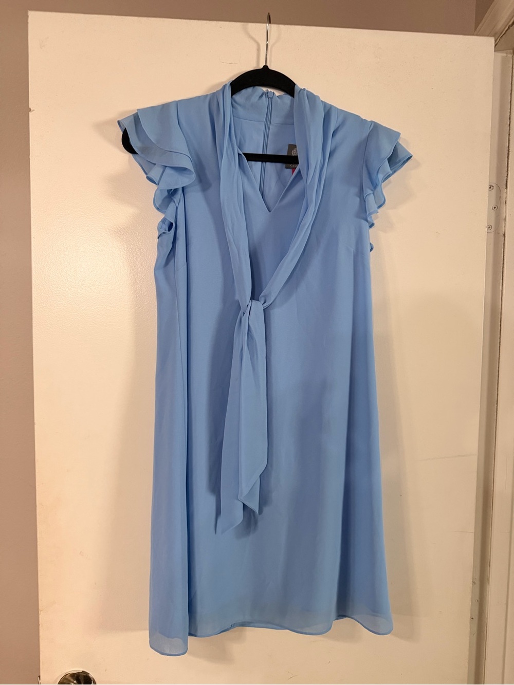 Sky Blue Vince Camuto Tie-Neck Flutter Sleeve Dress
